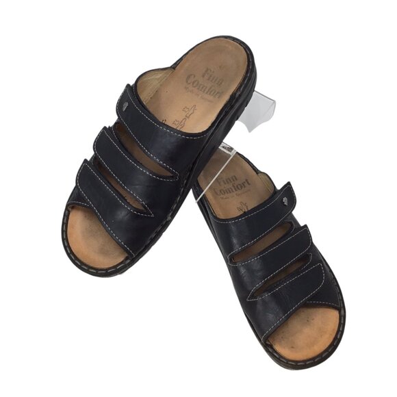 Finn Comfort Sandals Germany Three 3 Strap Size 41 / 10 Black Orthopedic Slip On - Picture 1 of 12